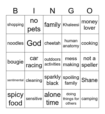 Kriss BINGO! Bingo Card