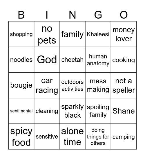 Kriss BINGO! Bingo Card