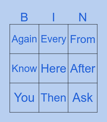 Daman’s Sight Words Bingo Card