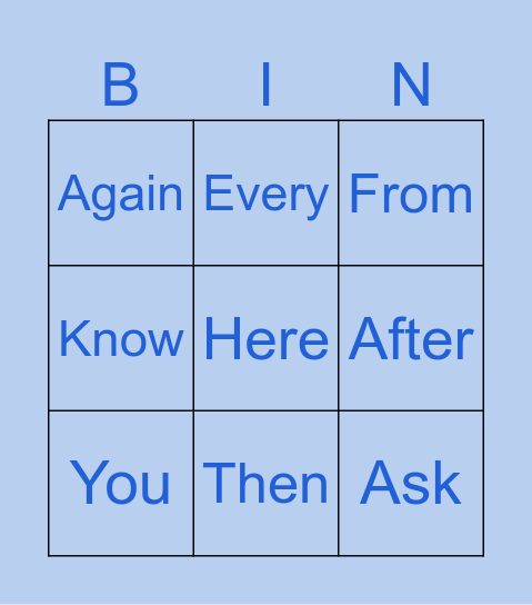 Daman’s Sight Words Bingo Card