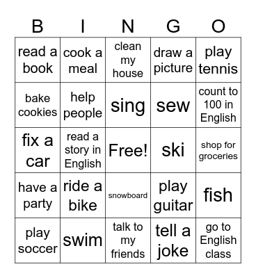 Things I Can Do Bingo Card