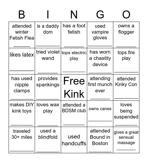 Find a kinkster who.... Bingo Card