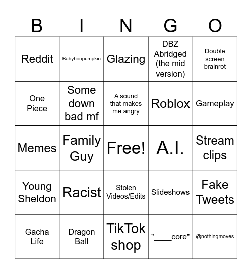 TikTok Bingo Card