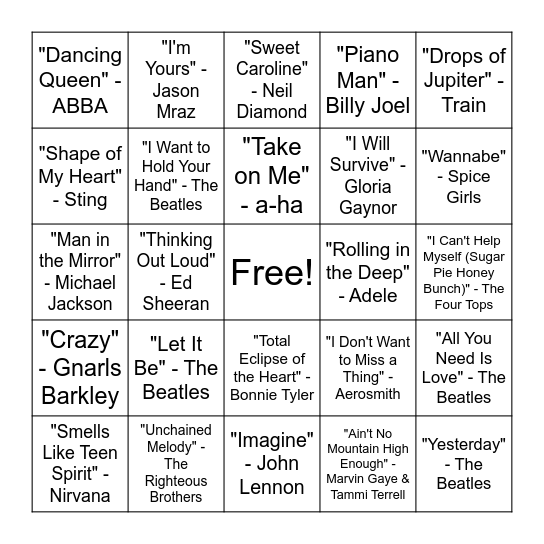 Music BINGO Test Bingo Card