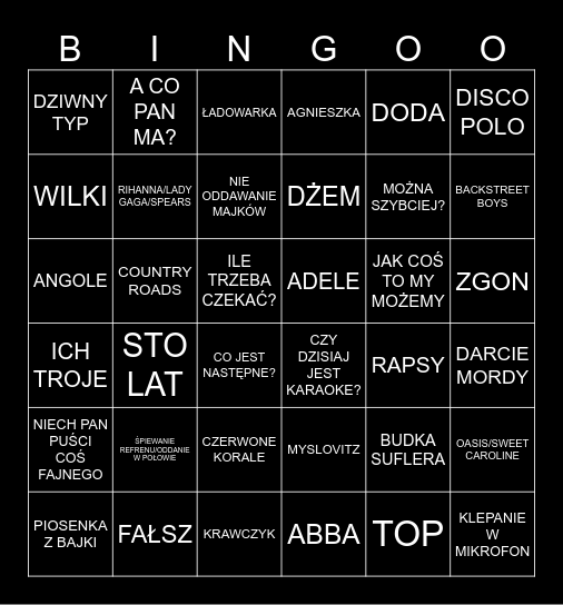 KARAOKE BINGO Card