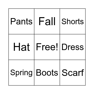 Seasons and Clothes Bingo! Bingo Card