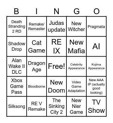 Summer Game Fest 2024 Bingo Card