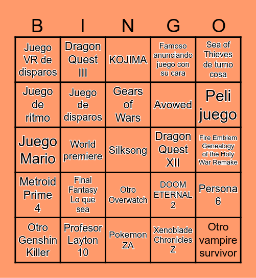 E3 Bingo Card