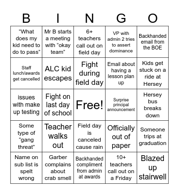 Washington High on Bravo TV Bingo Card