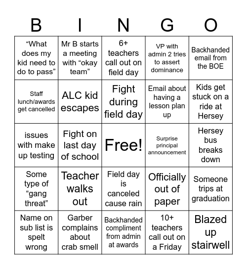 Washington High on Bravo TV Bingo Card