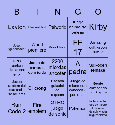 E3n't Bingo Card