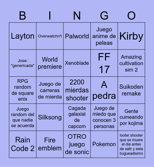 E3n't Bingo Card