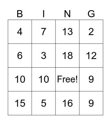 Summer Math Fun! Bingo Card