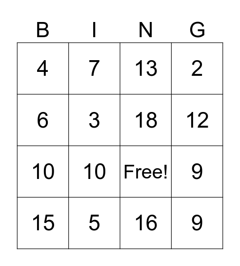 Summer Math Fun! Bingo Card