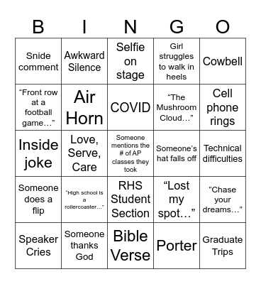 Graduation Bingo Card