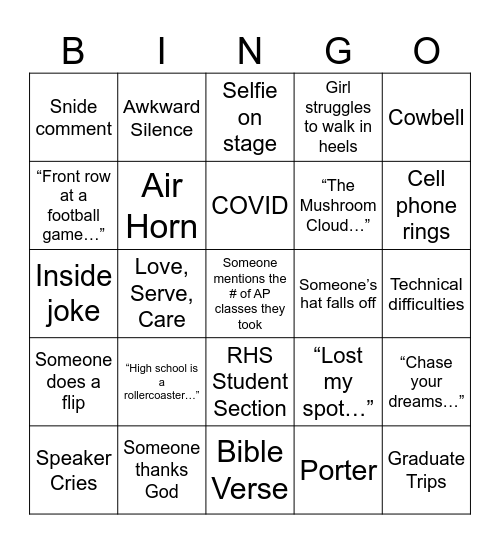 Graduation Bingo Card