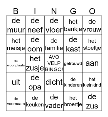 avo velp familie bingo! Bingo Card