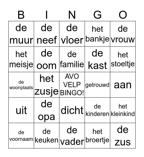 avo velp familie bingo! Bingo Card