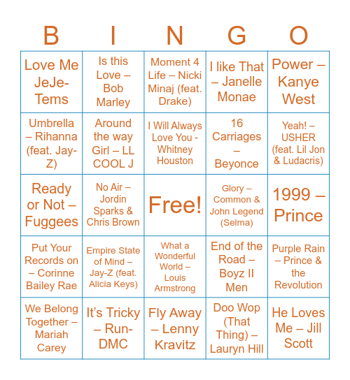 Black Music Month Bingo Card