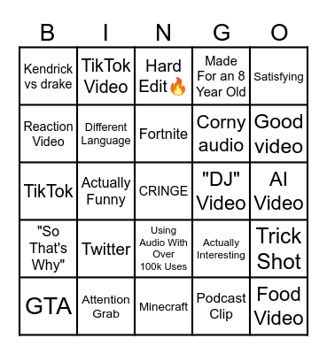 YouTube Shorts Bingo Card