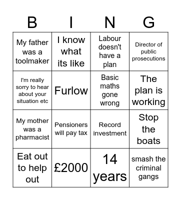 General Election Bingo Card