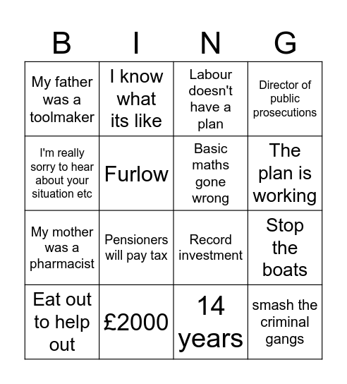 General Election Bingo Card