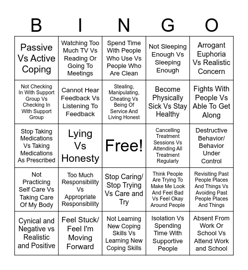 Seeking Safety Red And Green Flags Bingo Card