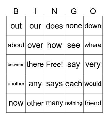Trick Word Bingo Card