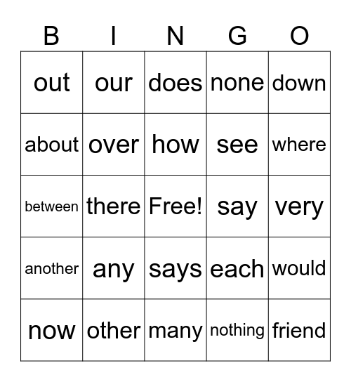 Trick Word Bingo Card