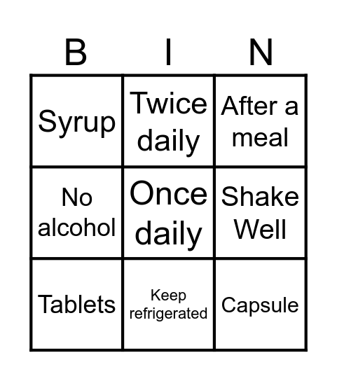 Pharmacy Bingo Card