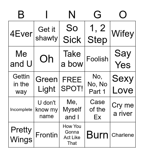 2000 to 2009 R&B pt.1 Bingo Card