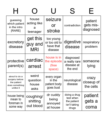 house md bingo Card