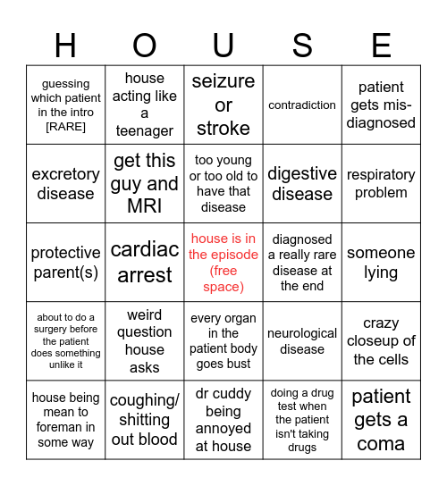 house md bingo Card