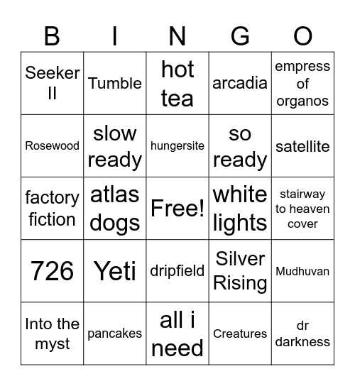 Goose Summer Tour Bingo Card