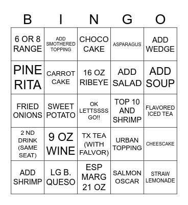 TUESDAY NIGHT BINGO Card