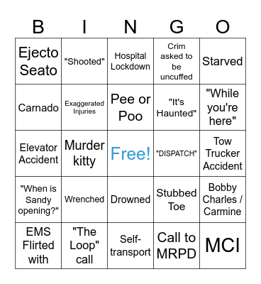 NoPixel EMS Bingo Card Bingo Card