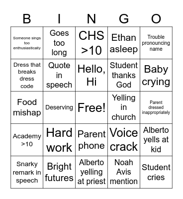 Graduation 2024 Bingo Card