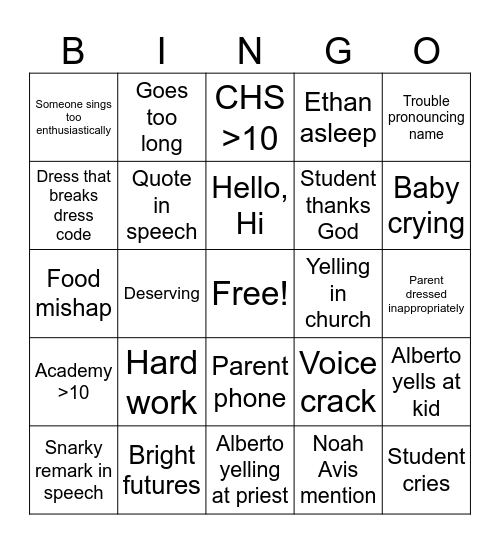 Graduation 2024 Bingo Card