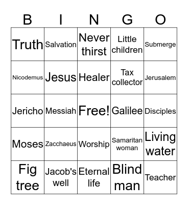 Vacation Bible School Bingo Card