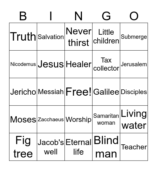 Vacation Bible School Bingo Card