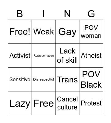 Common Gen-z slander Bingo Card