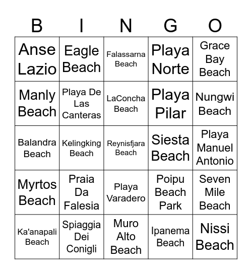 Best Beaches in the World Bingo Card