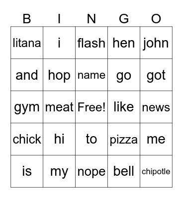 testing Bingo Card