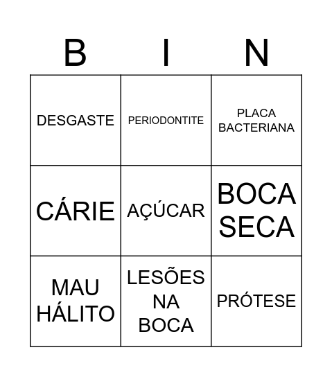 SAÚDE BUCAL Bingo Card