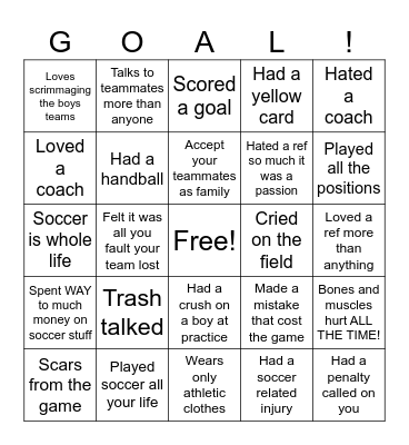 Soccer girl bingo Card
