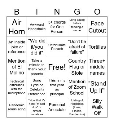 Graduation Bingo Card