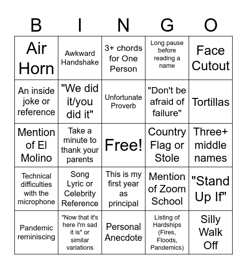 Graduation Bingo Card