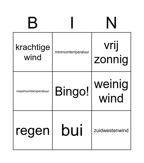 weerbericht bingo Card