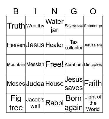 Vacation Bible School Bingo Card