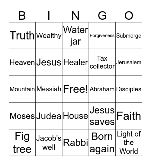 Vacation Bible School Bingo Card